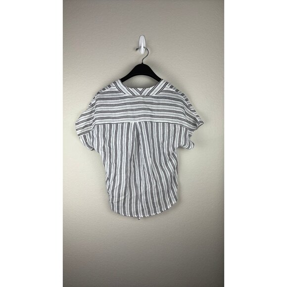 Vixbe - Small - Knotted Front V-Neck Cropped Shirt, Gray/White Stripes - Picture 3 of 6